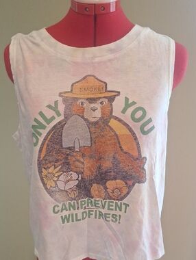 White Tie Dyed  Tank Top - 'Only You Can Prevent Wildfires'  Size M